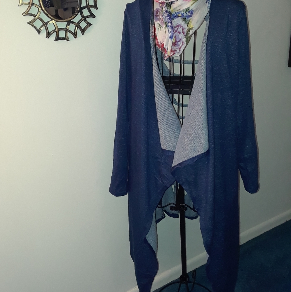 Denim blue open back duster